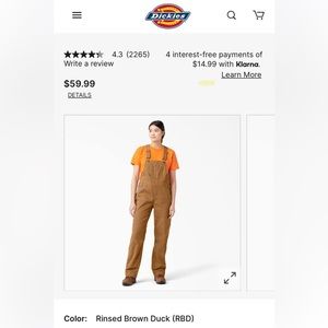 NWT, relaxed fit, straight leg bib overalls